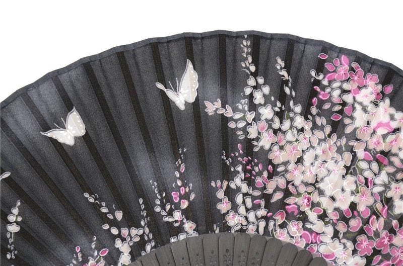 OMyTea Folding Hand Held Fan for Women Sakura Chinese/Japanese Vintage Retro Style - with a Fabric Sleeve for Protection (WZS-Black) - Image 4